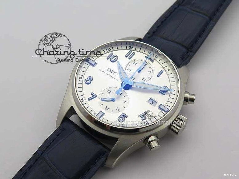 MIROTIME 0409 Pilot Chrono SS IW387809 ZF 1:1 Best Edition Silver Dial Blue Numbers On Blue Leather Strap A Lightweight 7263